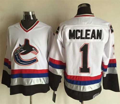 Canucks #1 Kirk Mclean White Black CCM Throwback Stitched Jersey
