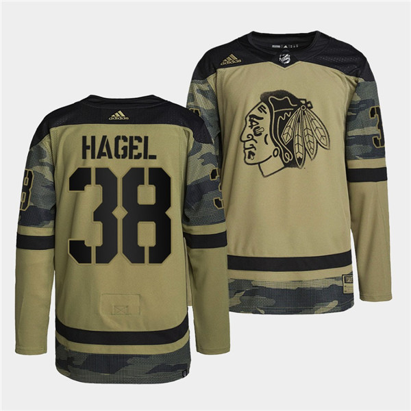 Chicago Blackhawks #38 Brandon Hagel 2022 Camo Military Appreciation Night White Stitched Jersey