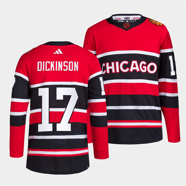 Chicago Blackhawks #17 Jason Dickinson Red Black 2022 Reverse Retro Stitched Jersey