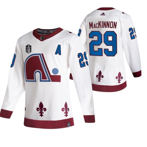 Colorado Avalanche #29 Nathan MacKinnon White 2022 Stanley Cup Final Patch Reverse Retro Stitched Jersey