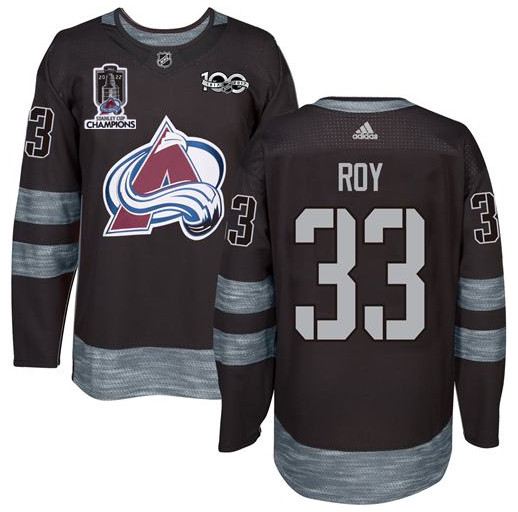 Colorado Avalanche #33 Patrick Roy Black 1917-2017 Black Stanley Cup Champions Patch 100th Anniversary Stitched Jersey
