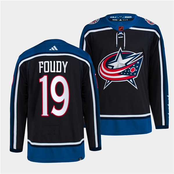 Columbus Blue Jackets #19 Liam Foudy Navy 2022 Reverse Retro Stitched Jersey