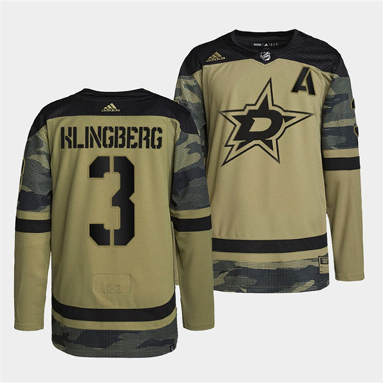 Dallas Stars #3 John Klingberg 2022 Camo Military Appreciation Night Stitched Jersey
