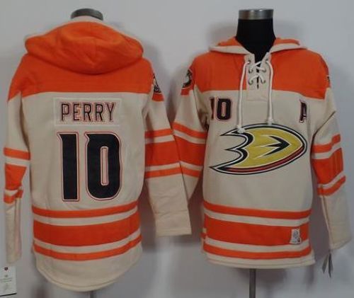 Ducks #10 Corey Perry Cream Orange Sawyer Hooded Sweatshirt Stitched Jersey