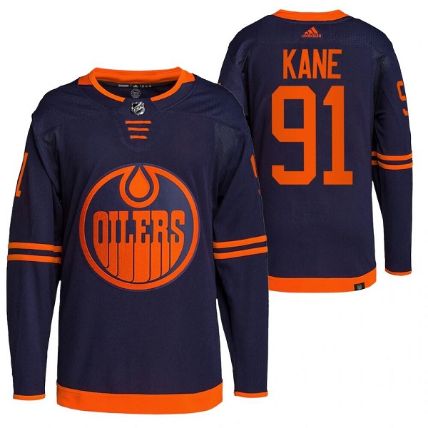 Edmonton Oilers #91 Evander Kane Navy Stitched Jersey