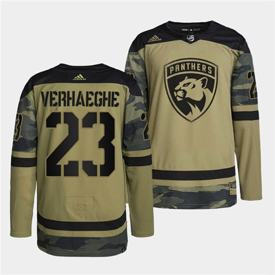 Florida Panthers #23 Carter Verhaeghe 2022 Camo Military Appreciation Night Stitched Jersey