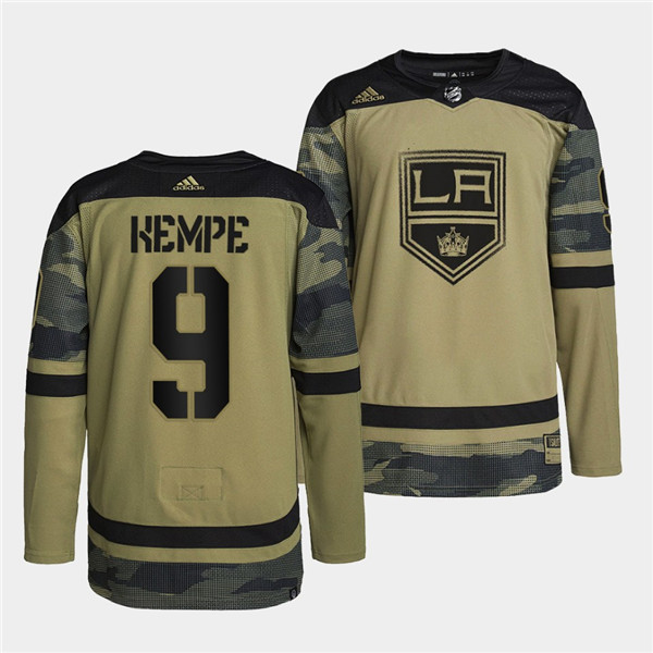 Los Angeles Kings #9 Adrian Kempe 2022 Camo Military Appreciation Night Stitched Jersey