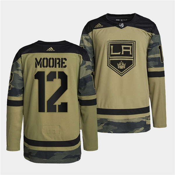 Los Angeles Kings #12 Trevor Moore 2022 Camo Military Appreciation Night Stitched Jersey