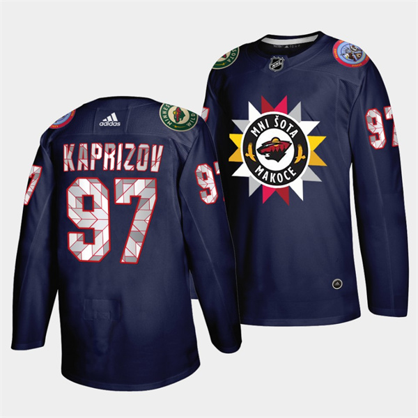 Minnesota Wild #97 Kirill Kaprizov 2021 22 Navy Native American Heritage Day Stitched Jersey
