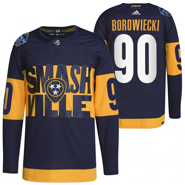 Nashville Predators #90 Mark Borowiecki 2022 Navy Stadium Series Breakaway Player Stitched Jersey