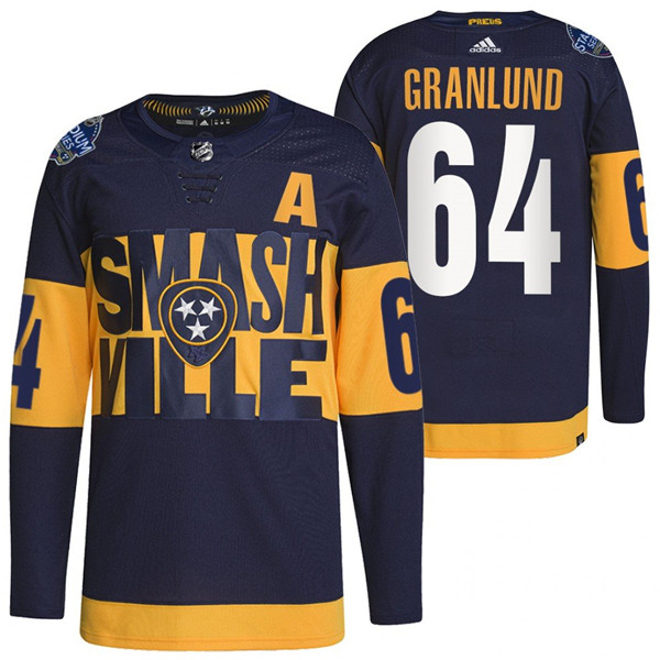 Nashville Predators #64 Mikael Granlund 2022 Navy Stadium Series Breakaway Player Stitched Jersey