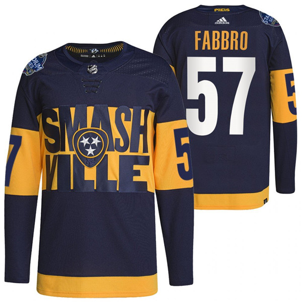 Nashville Predators #57 Dante Fabbro 2022 Navy Stadium Series Breakaway Player Stitched Jersey