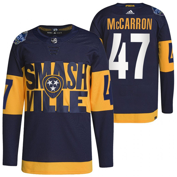 Nashville Predators #47 Michael Mccarron 2022 Navy Stadium Series Breakaway Player Stitched Jersey