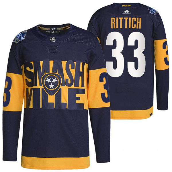 Nashville Predators #33 David Rittich 2022 Navy Stadium Series Breakaway Player Stitched Jersey