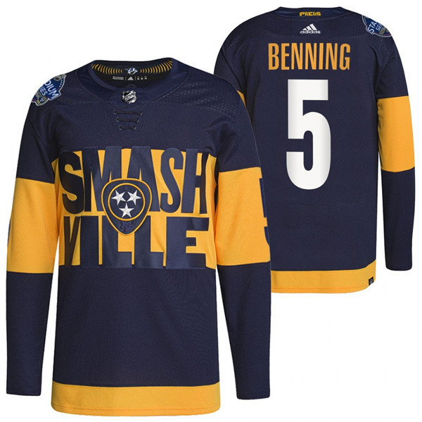 Nashville Predators #5 Matt Benning 2022 Navy Stadium Series Breakaway Player Stitched Jersey