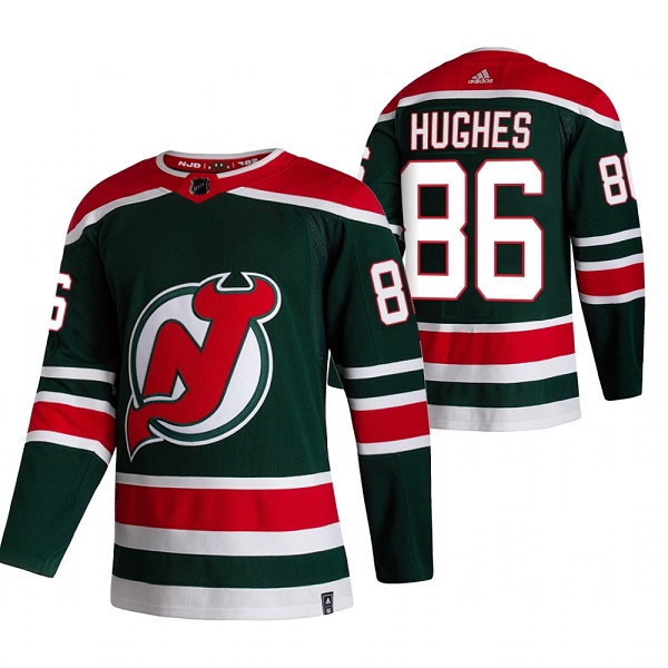 New Jersey Devils #86 Jack Hughes 2021 Green Reverse Retro Stitched Jersey