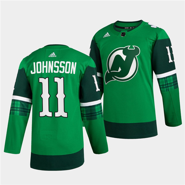 New Jersey Devils #11 Andreas Johnsson Green Warm-Up St Patricks Day Stitched Jersey