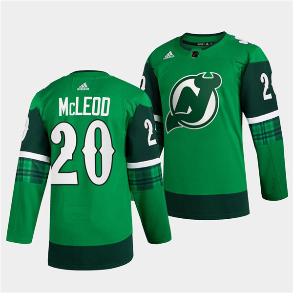 New Jersey Devils #20 Michael McLeod Green Warm-Up St Patricks Day Stitched Jersey