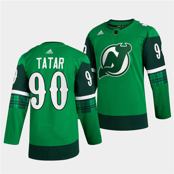New Jersey Devils #90 Tomas Tatar Green Warm-Up St Patricks Day Stitched Jersey