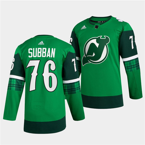 New Jersey Devils #76 P.K. Subban Green Warm-Up St Patricks Day Stitched Jersey