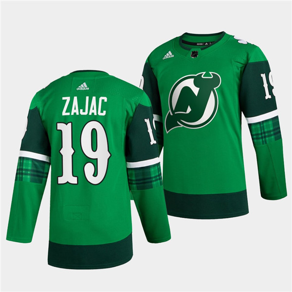 New Jersey Devils #19 Travis Zajac Green Warm-Up St Patricks Day Stitched Jersey