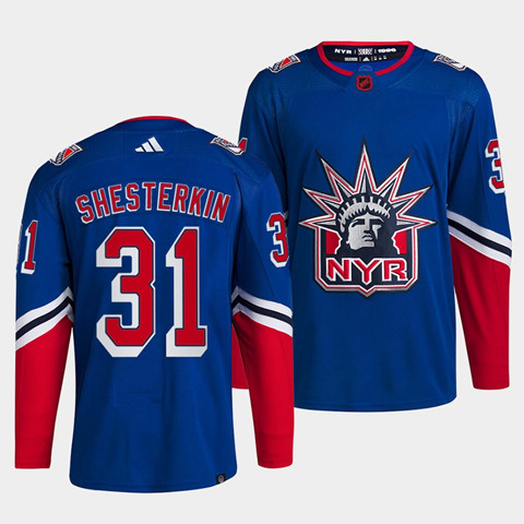 New York Rangers #31 Igor Shesterkin Blue 2022 Reverse Retro Stitched Jersey