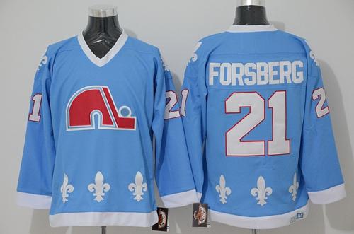 Nordiques #21 Peter Forsberg Light Blue CCM Throwback Stitched Jersey