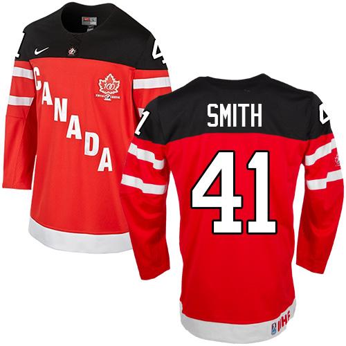 Olympic CA. #41 Mike Smith Red 100th Anniversary Stitched Jersey