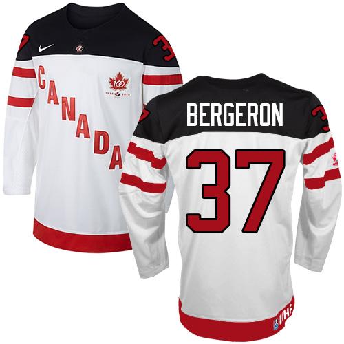 Olympic CA. #37 Patrice Bergeron White 100th Anniversary Stitched Jersey