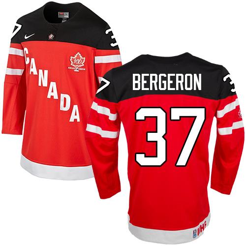 Olympic CA. #37 Patrice Bergeron Red 100th Anniversary Stitched Jersey