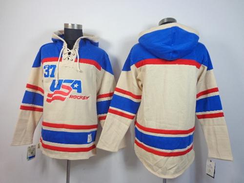Olympic Team USA Blank Cream Throwback Sawyer Hooded Sweatshirt Stitched Jersey