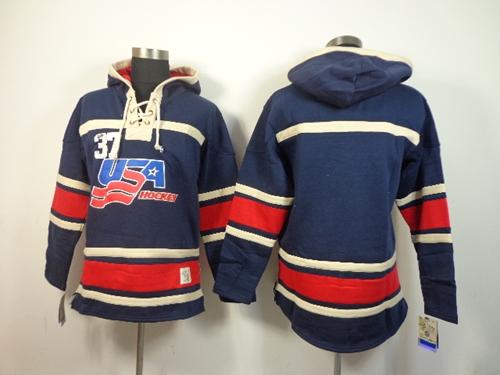 Olympic Team USA Blank Navy Blue Throwback Sawyer Hooded Sweatshirt Stitched Jersey