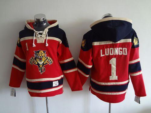 Panthers #1 Roberto Luongo Red Sawyer Hooded Sweatshirt Stitched Jersey
