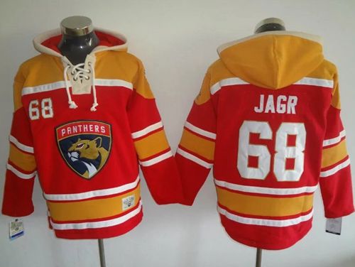 Panthers #68 Jaromir Jagr Red Gold Sawyer Hooded Sweatshirt Stitched Jersey