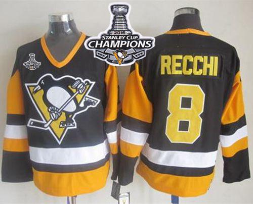 Penguins #8 Mark Recchi Black CCM Throwback 2016 Stanley Cup Champions Stitched Jersey