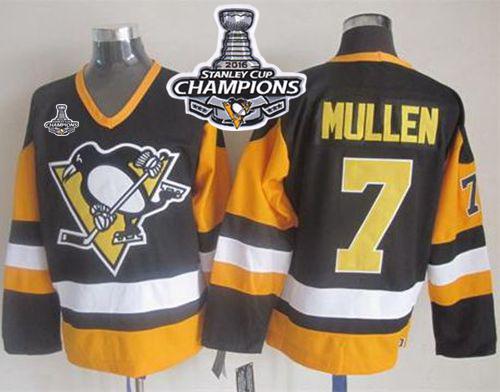 Penguins #7 Joe Mullen Black CCM Throwback 2016 Stanley Cup Champions Stitched Jersey