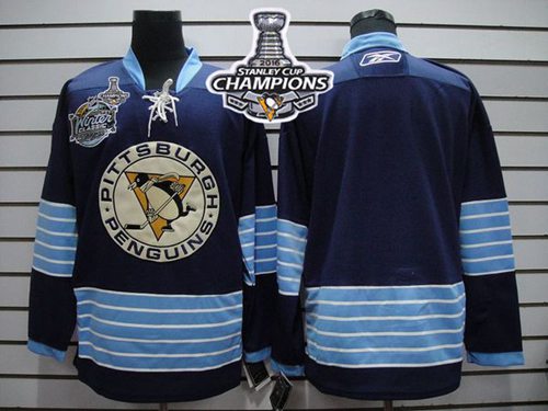 Penguins Blank Dark Blue 2011 Winter Classic Vintage 2016 Stanley Cup Champions Stitched Jersey