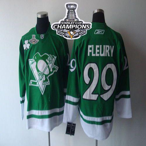 Penguins #29 Andre Fleury St. Patty's Day 2016 Stanley Cup Champions Stitched Jersey