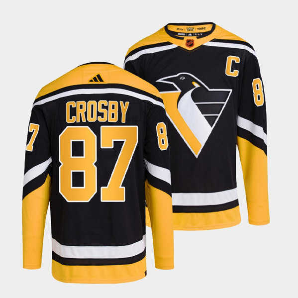 Pittsburgh Penguins #87 Sidney Crosby Black 2022-23 Reverse Retro Stitched Jersey