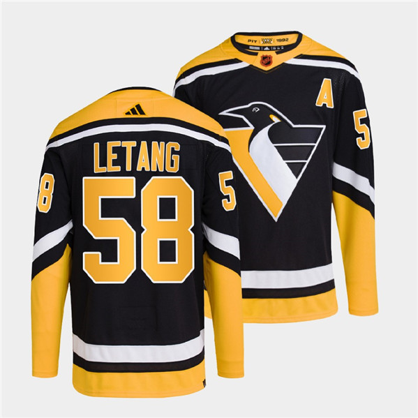 Pittsburgh Penguins #58 Kris Letang Black 2022 Reverse Retro Stitched Jersey