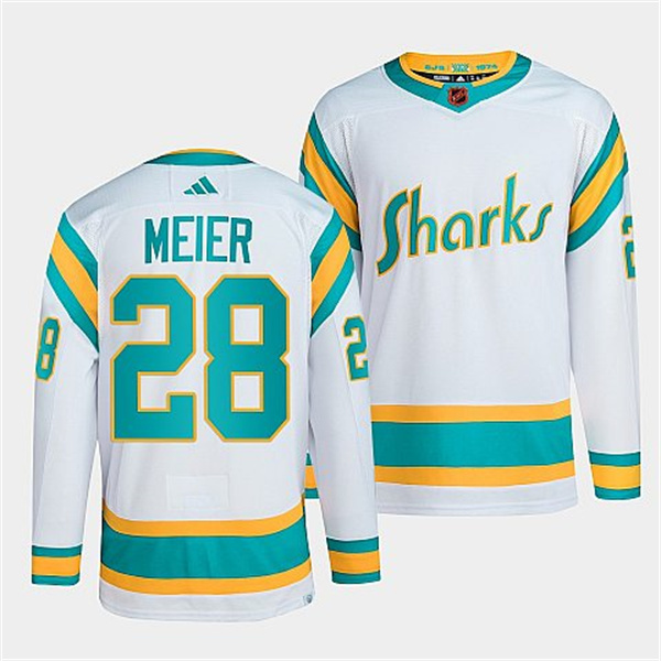San Jose Sharks #28 Timo Meier White 2022 Reverse Retro Stitched Jersey