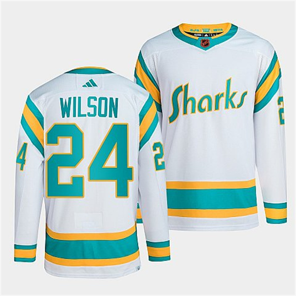 San Jose Sharks #24 Doug Wilson White 2022 Reverse Retro Stitched Jersey
