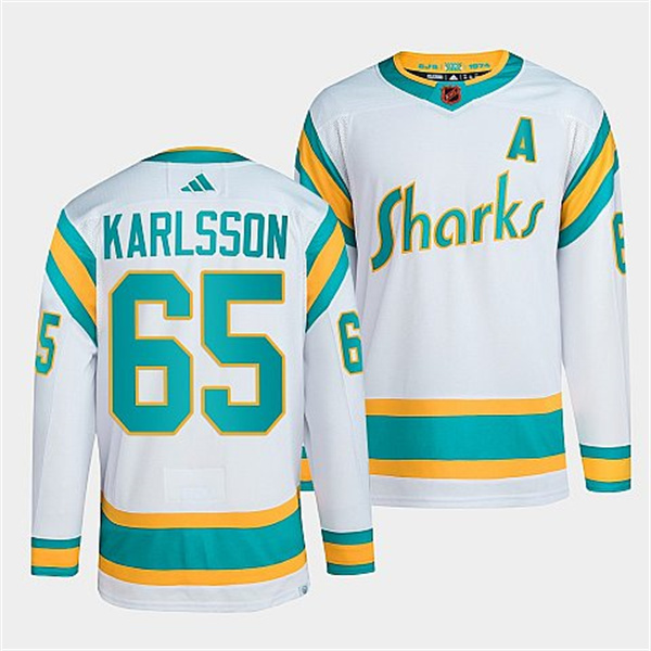 San Jose Sharks #65 Erik Karlsson White 2022 Reverse Retro Stitched Jersey