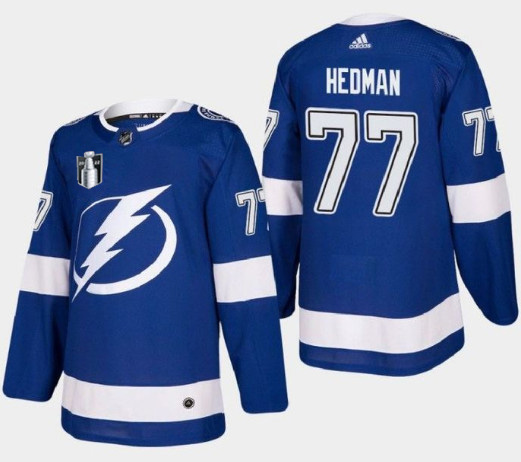 Tampa Bay Lightning #77 Victor Hedman 2022 Blue Stanley Cup Final Patch Stitched Jersey