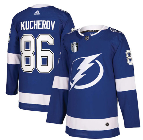 Tampa Bay Lightning #86 Nikita Kucherov 2022 Blue Stanley Cup Final Patch Stitched Jersey