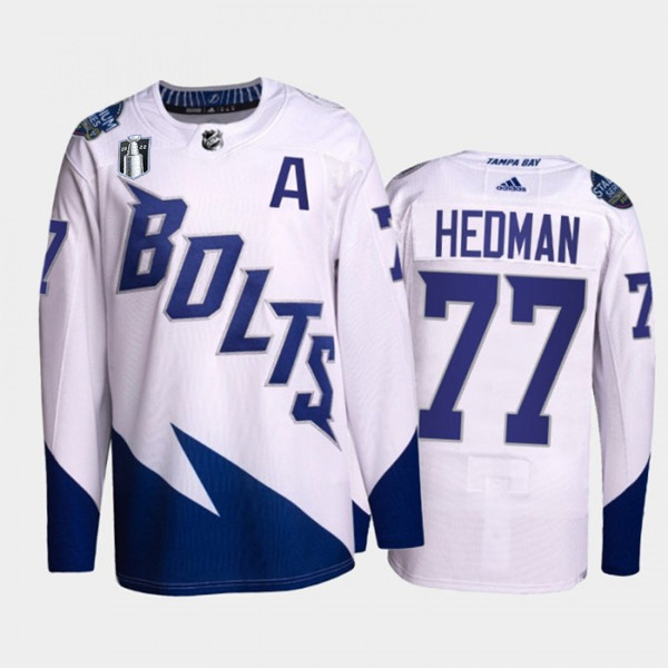 Tampa Bay Lightning #77 Victor Hedman 2022 White Stanley Cup Final Patch Stitched Jersey