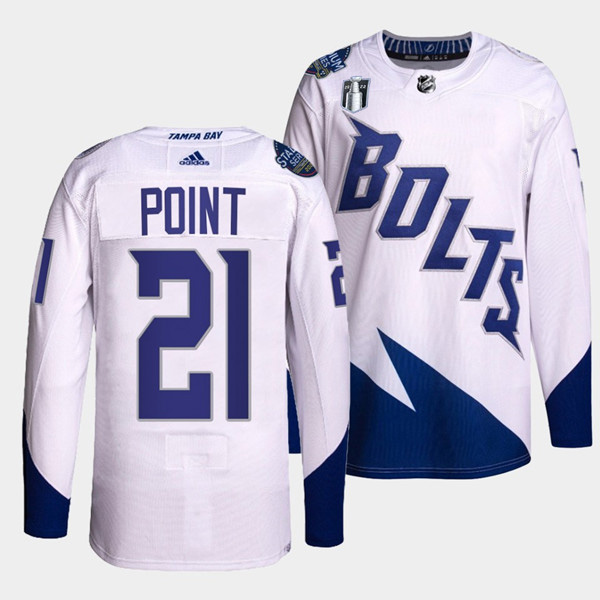 Tampa Bay Lightning #21 Brayden Point 2022 White Stanley Cup Final Patch Stitched Jersey