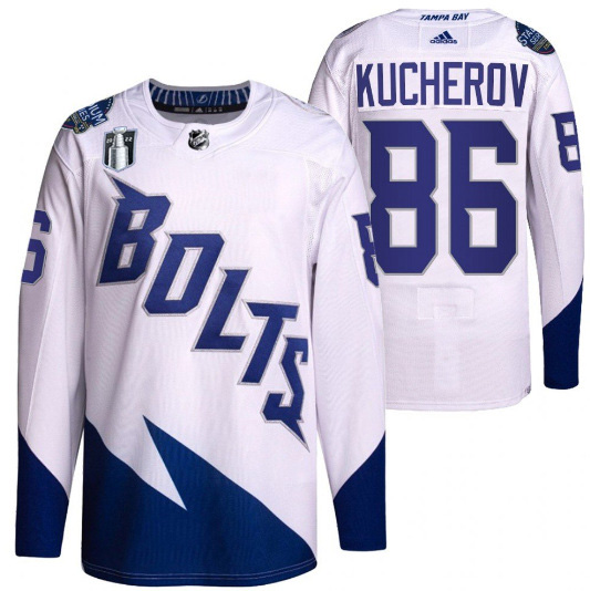 Tampa Bay Lightning #86 Nikita Kucherov 2022 White Stanley Cup Final Patch Breakaway Stitched Jersey