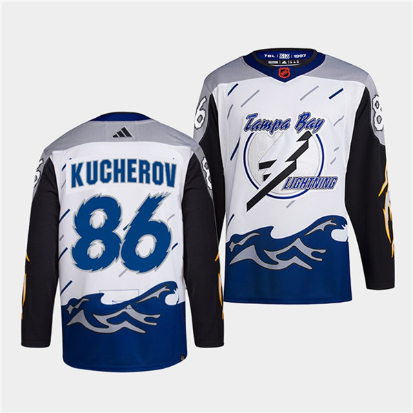 Tampa Bay Lightning #86 Nikita Kucherov White 2022 Reverse Retro Stitched Jersey