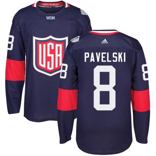 Team USA #8 Joe Pavelski Navy Blue 2016 World Cup Stitched Jersey